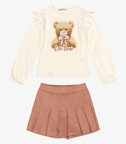 Conjunto Infantil Blusa Com Shorts Saia Trick Nick Marrom