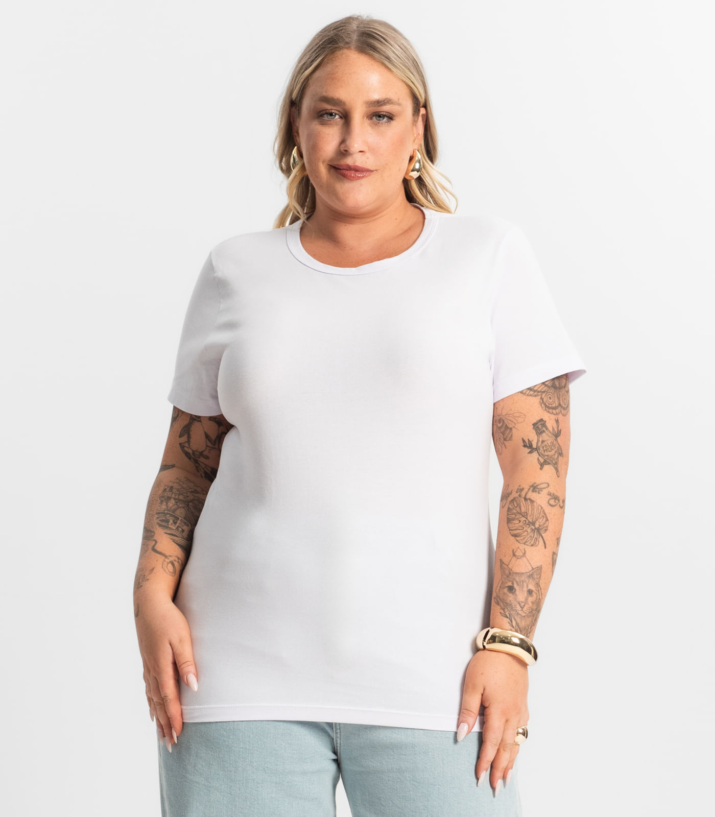 Blusa Feminina Cotton Manga Curta KO Branco