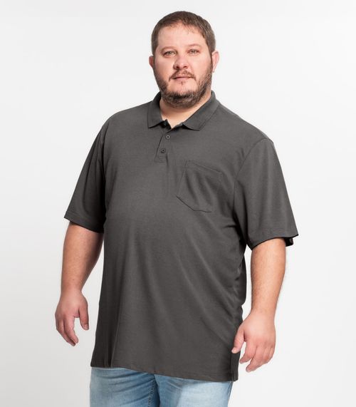 Camisa Polo Piquet Plus Size Masculina KO Cinza