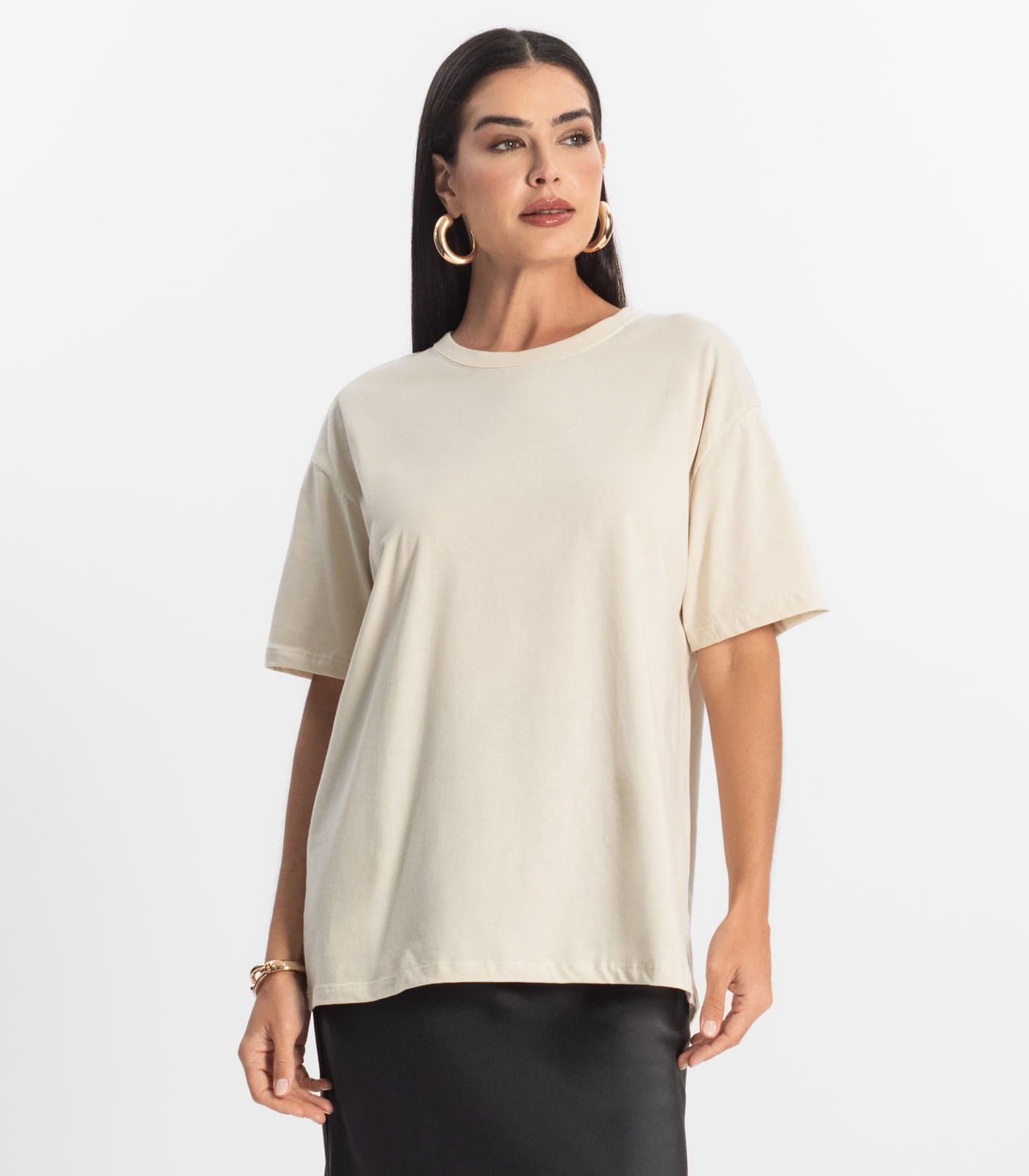 T-Shirt Over Básica Feminina Rovitex Bege