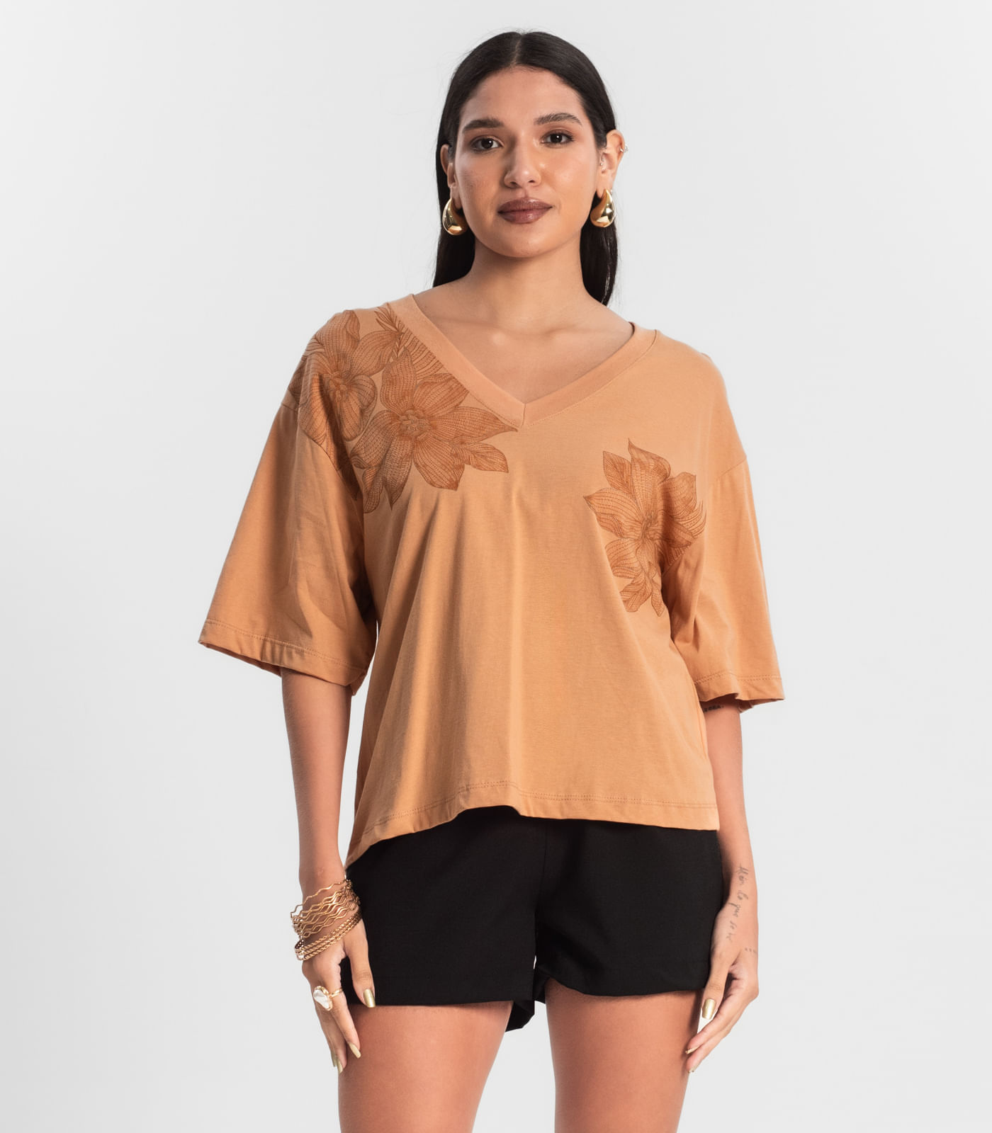 T- Shirt Feminina Meia Malha Rovitex Marrom