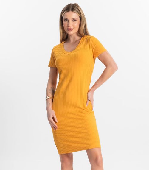 Vestido Feminino Em Ribana Canelada Rovitex Amarelo