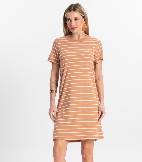 Vestido Feminino Listrado Rovitex Marrom