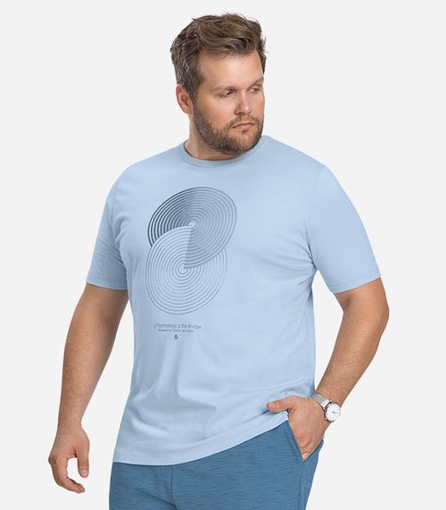 Camiseta Masculina Plus Size Meia Malha Diametro Azul