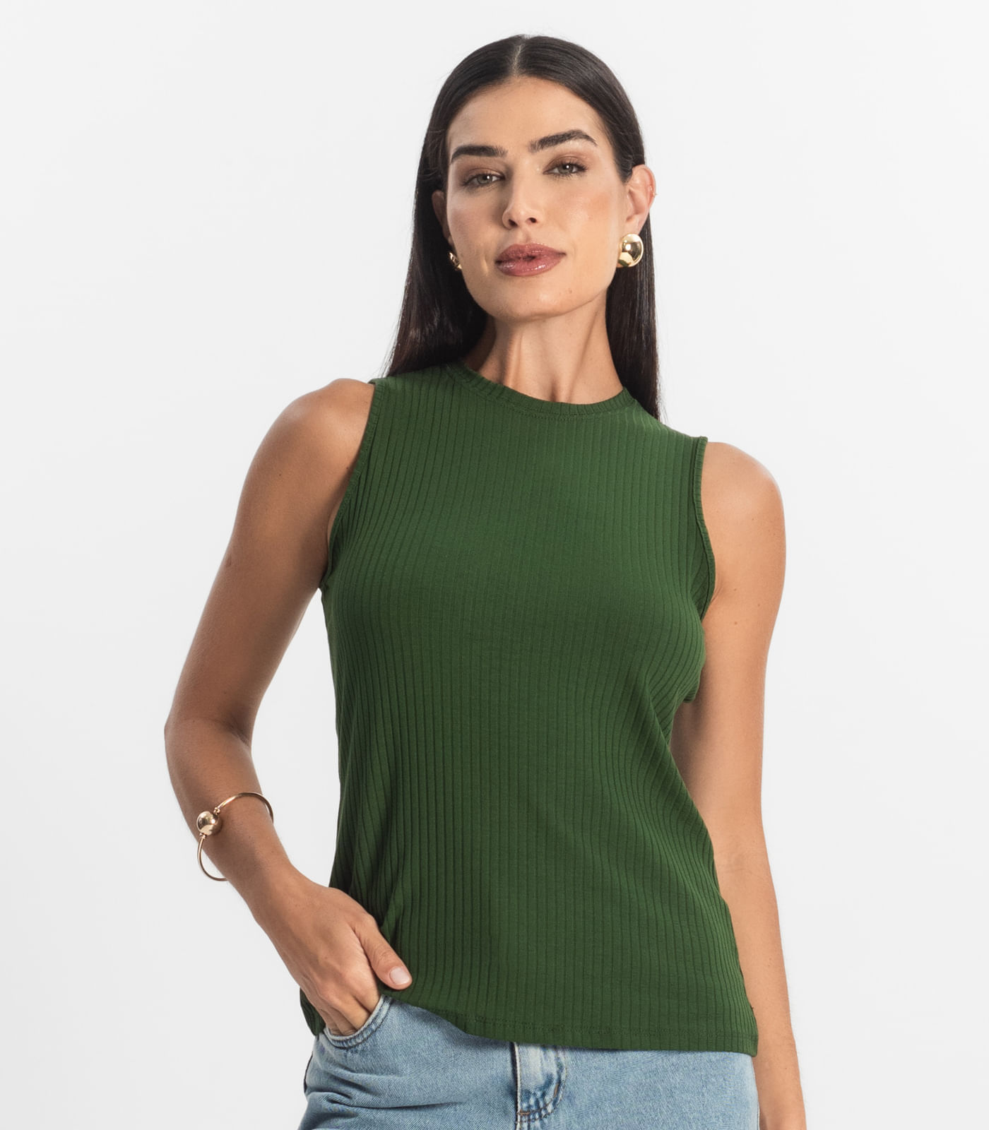 Regata Feminina Ribana Canelada Rovitex Verde