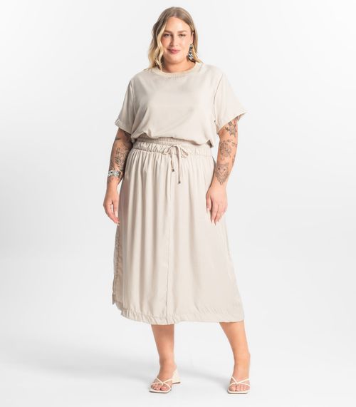 Saia Midi Plus Size Secret Glam Bege