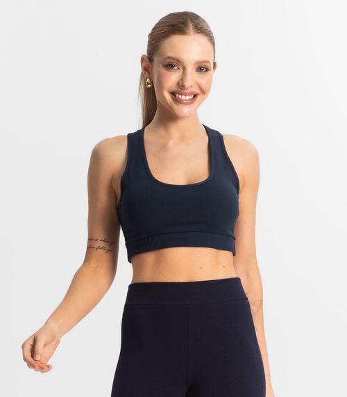 Top Fitness Feminino em Cotton Pesado Select Azul