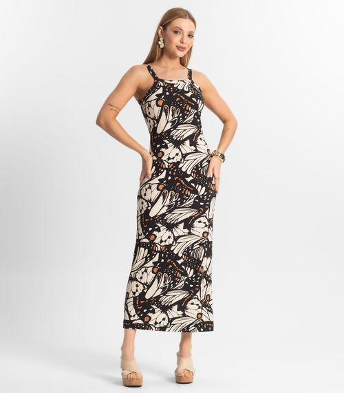 Vestido Midi Canelado Select Preto