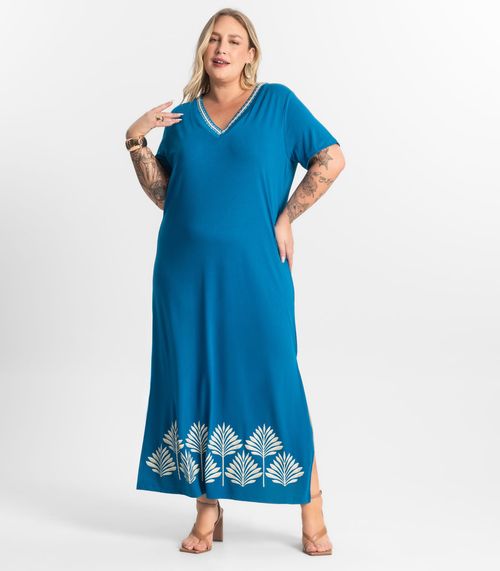 Vestido Super Midi Plus Size Secret Glam Azul