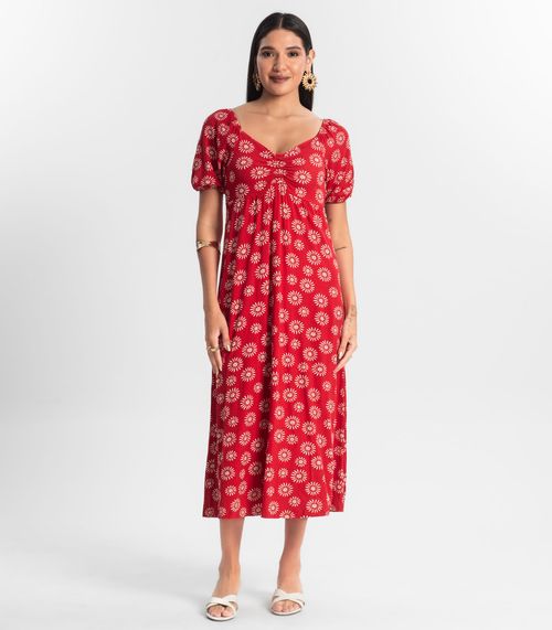 Vestido Feminino Midi Estampado Rovitex Vermelho