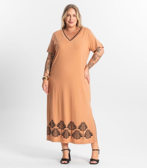 Vestido Super Midi Plus Size Secret Glam Marrom