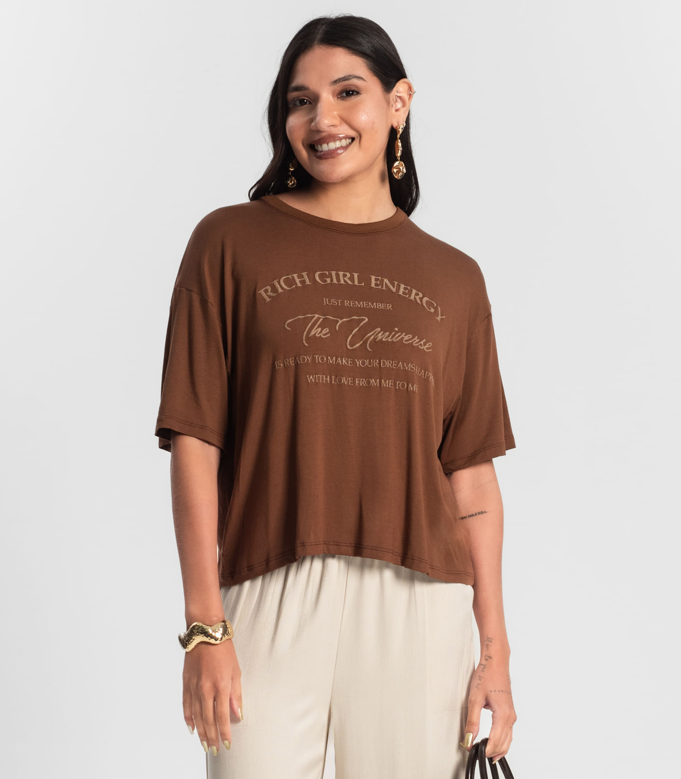 Blusa T- Shirt Feminina Marrom