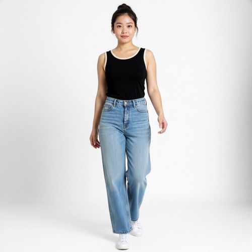 Calça Jeans Feminina Wide Stone Azul Médio Lisa - INK