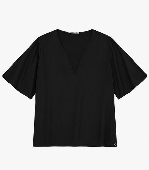 Blusa Manga Curta Plus Size Secret Glam Preto