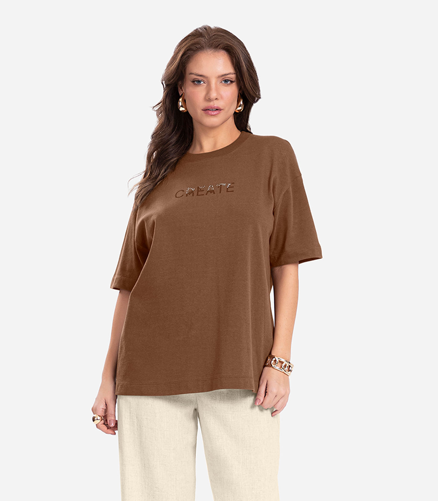 T-shirt Feminina Endless Oversized Create Marrom
