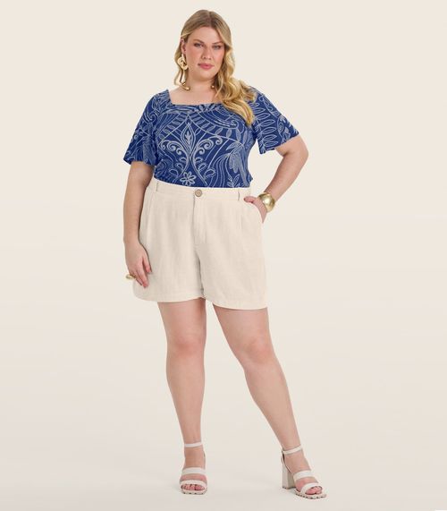 Blusa Manga Curta Plus Size Secret Glam Azul