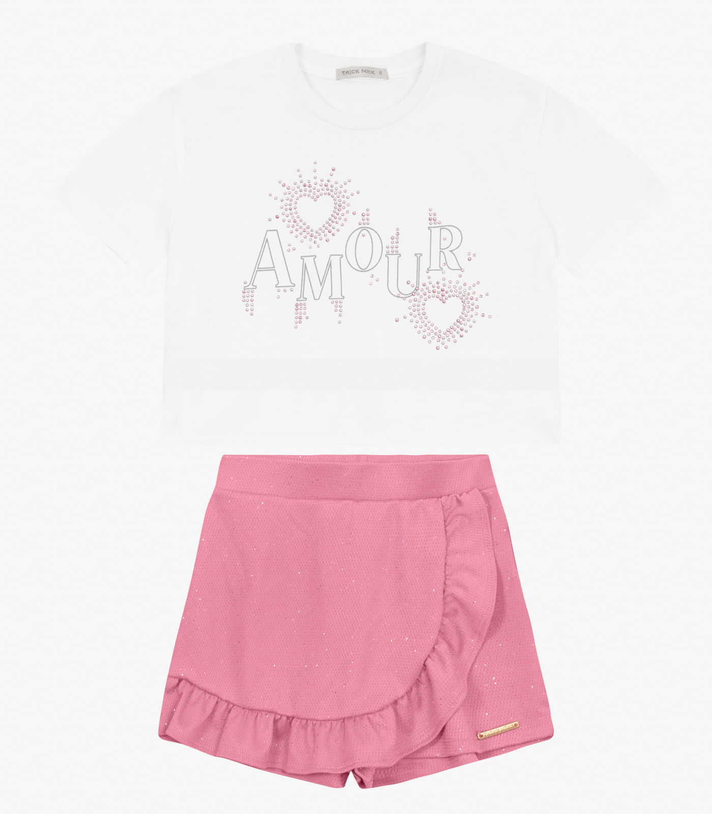 Conjunto Feminino Blusa com Shorts Saia Trick Nick Branco