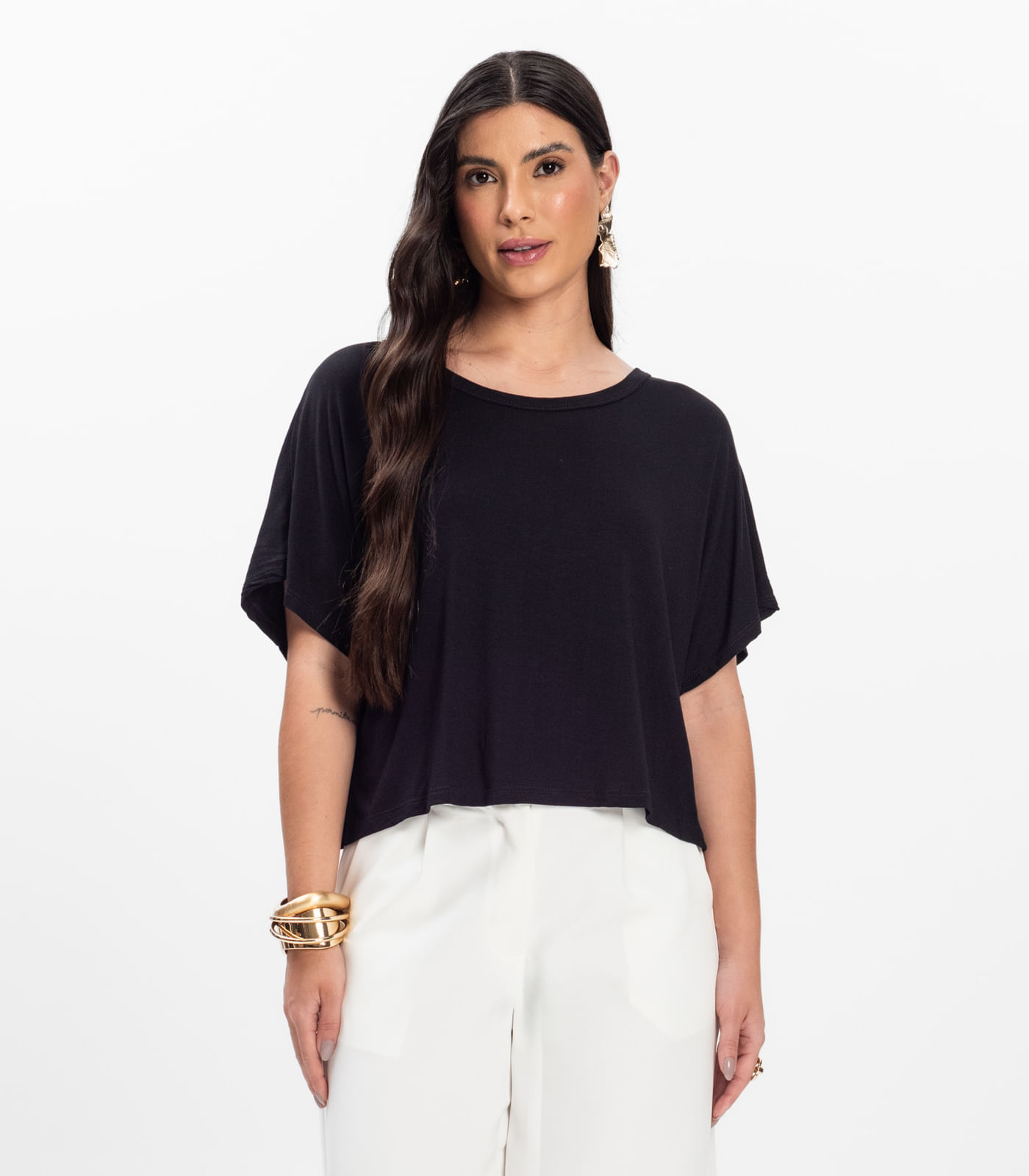 Blusa Feminina com Manga Morcego Rovitex Preto
