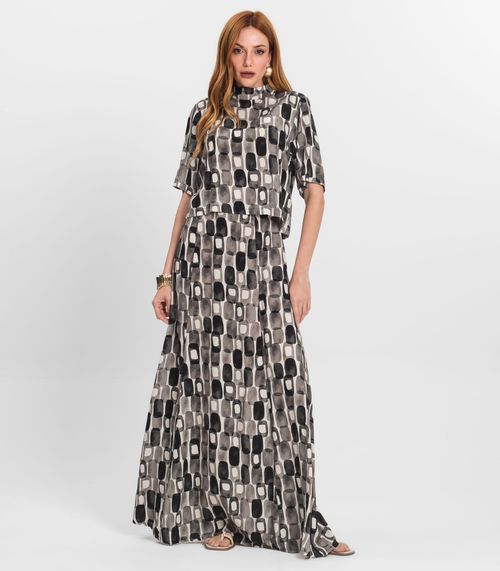 Saia Longa Feminina Estampada Endless Preto