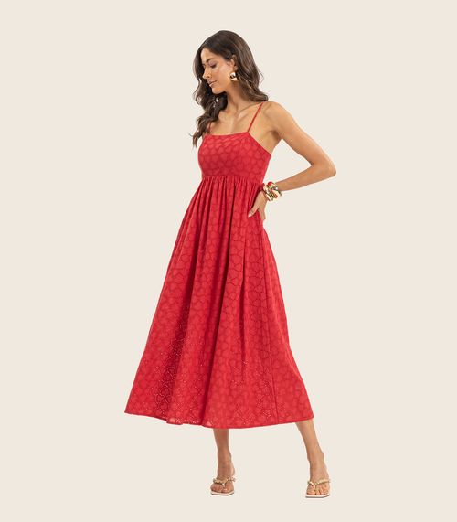 Vestido Midi Feminino Em Laise Endless Vermelho