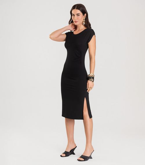 Vestido Feminino Decote Canoa Midi Dianna Preto