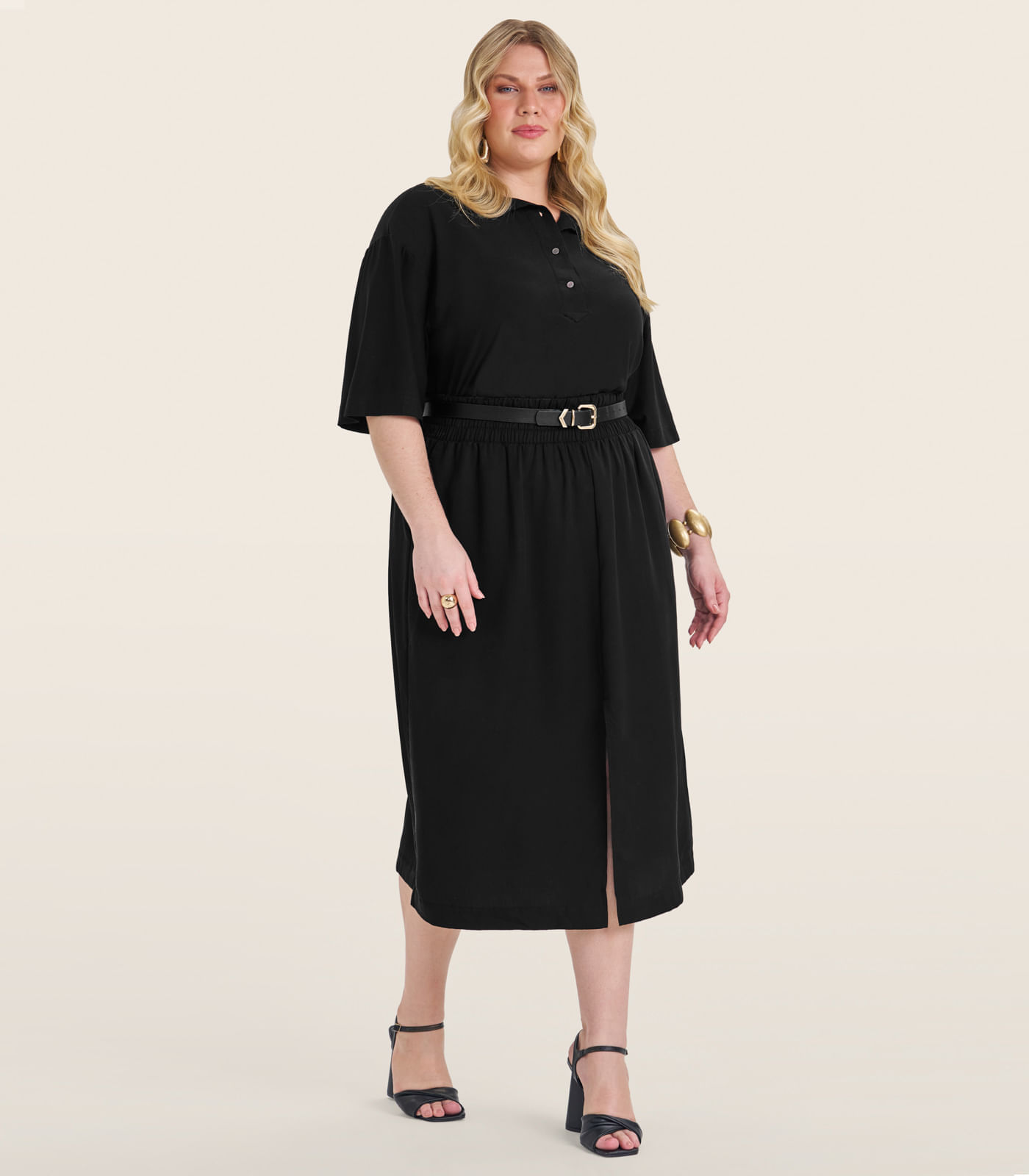 Saia Midi Plus Size Secret Glam Preto | FastStore PDP