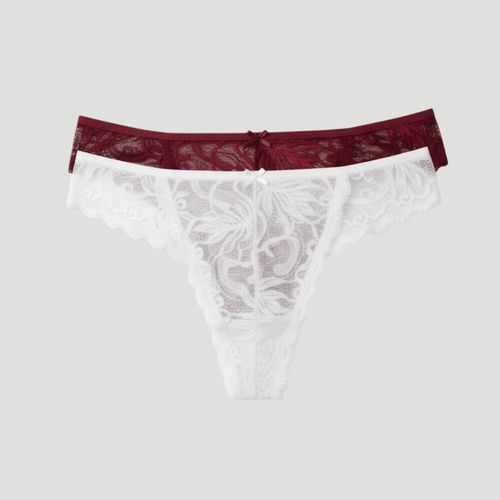 Kit Calcinha 2 Peças Fio Duplo Off White/Vermelho - UNIQ