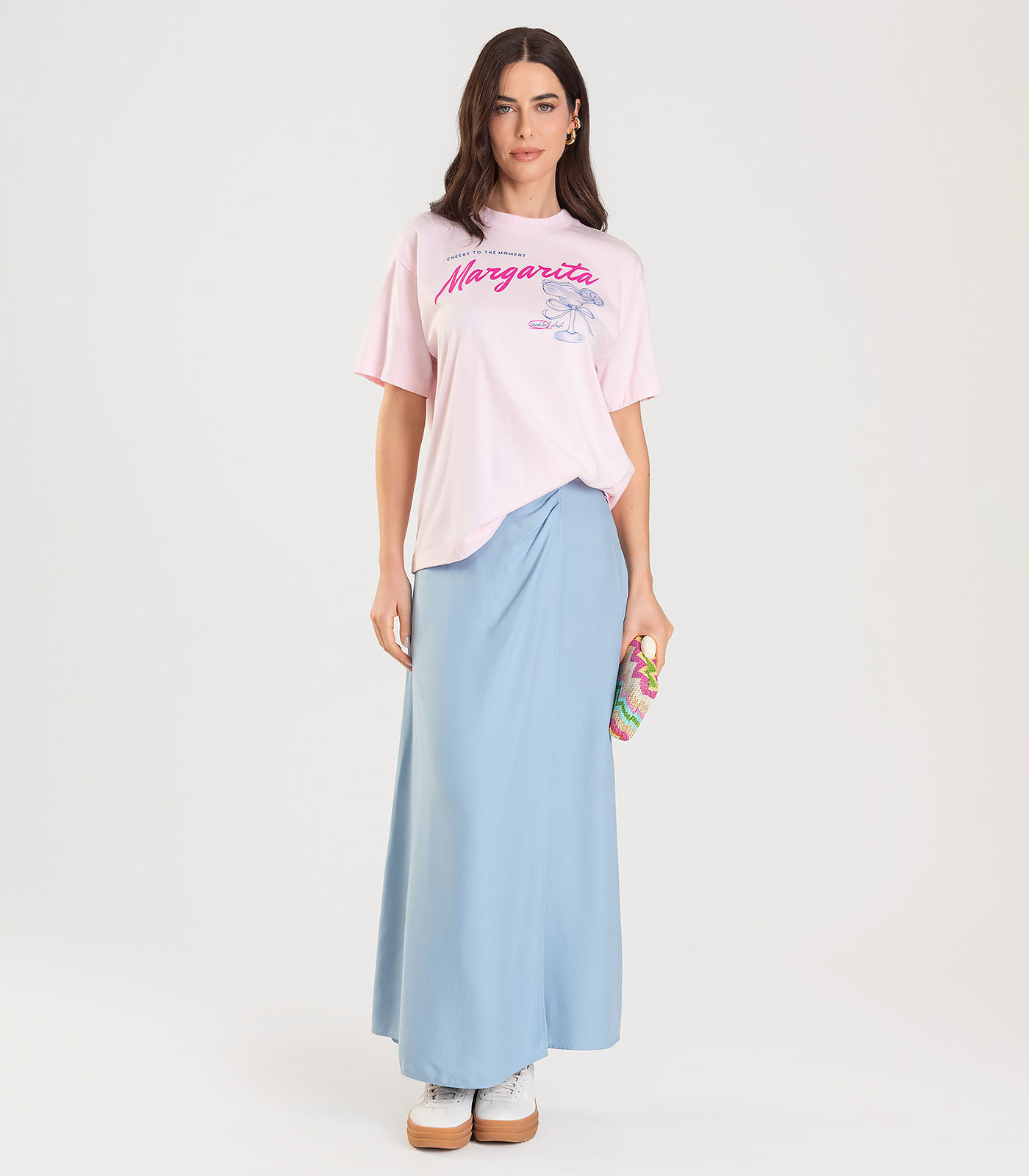 T-shirt Feminina Manga Curta Oversized Dianna Rosa