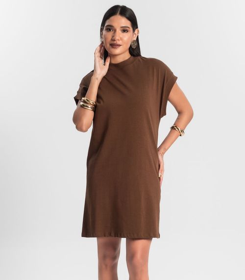 Vestido Feminino Curto Meia Malha Marrom