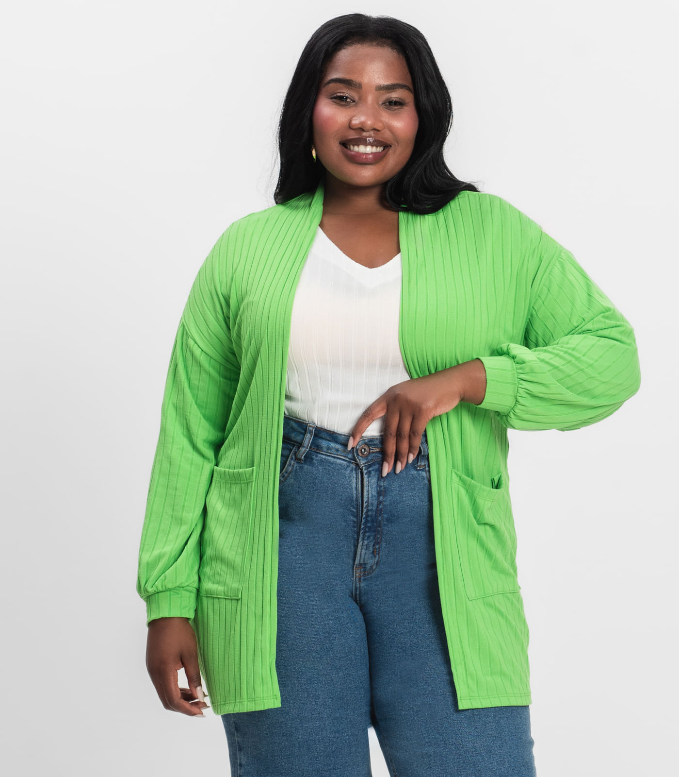 Cardigan Feminino Pluz Size Infinita Cor Verde | FastStore PDP