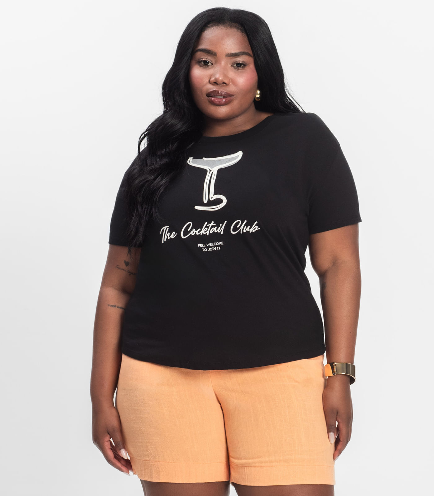 Camiseta Plus Size em Meia Malha Secret Glam Preto | FastStore PDP