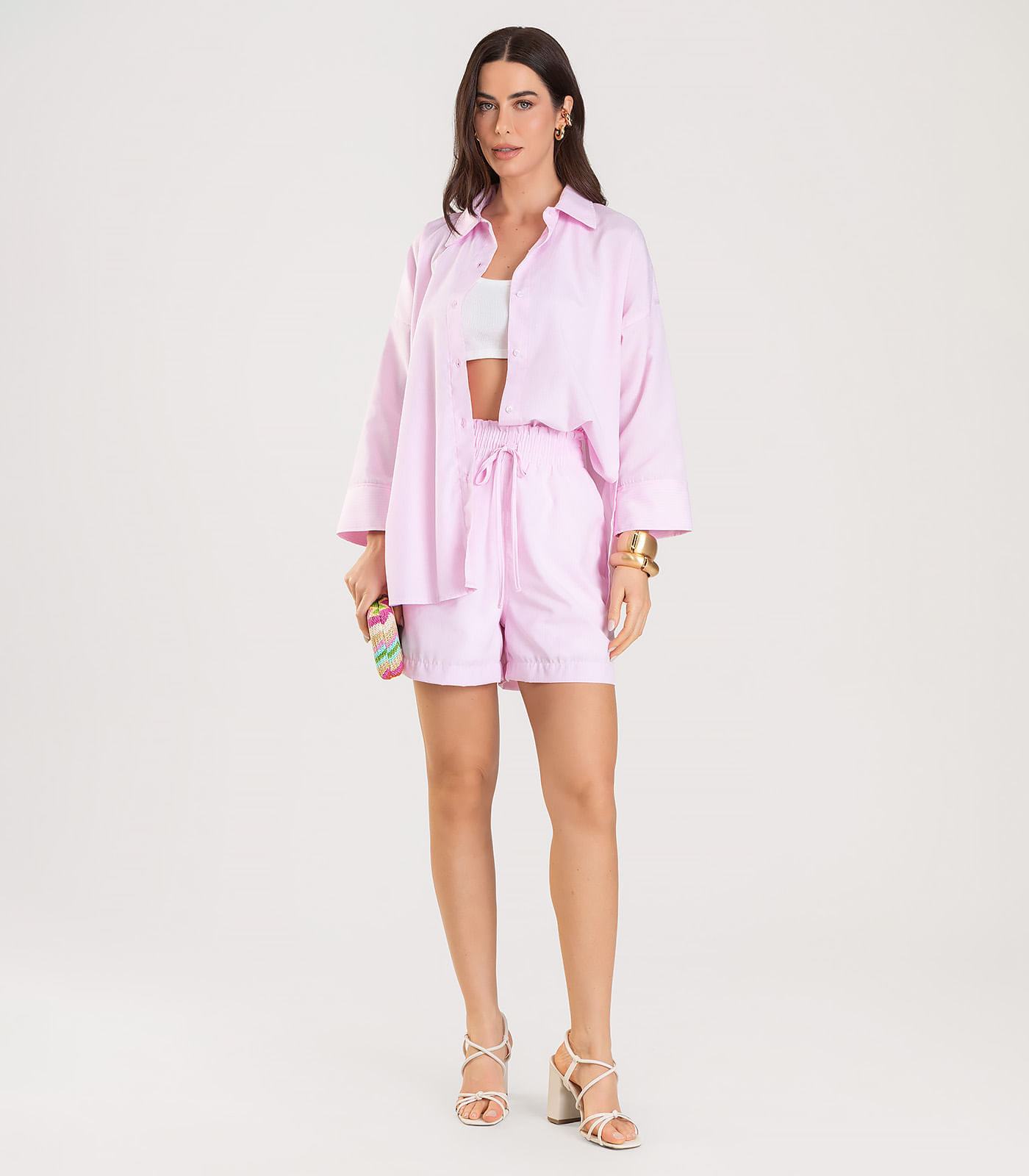 Shorts Feminino Listrado Dianna Rosa | FastStore PDP