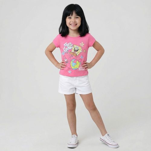 Camiseta Infantil Bob Esponja Estampada Rosa - Nickelodeon