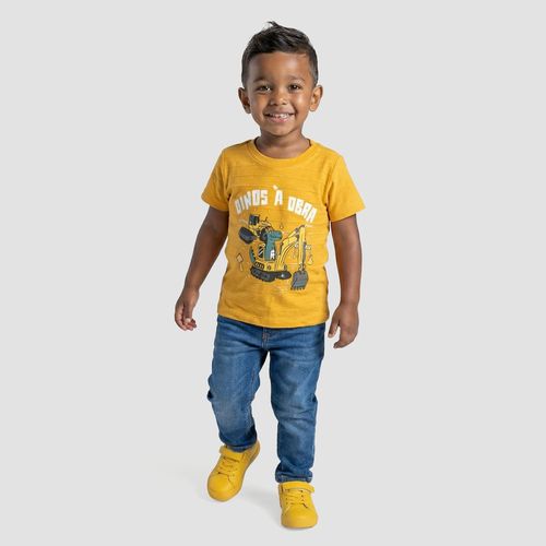 Camiseta Dinos à Obra Amarelo – Toys & Kids