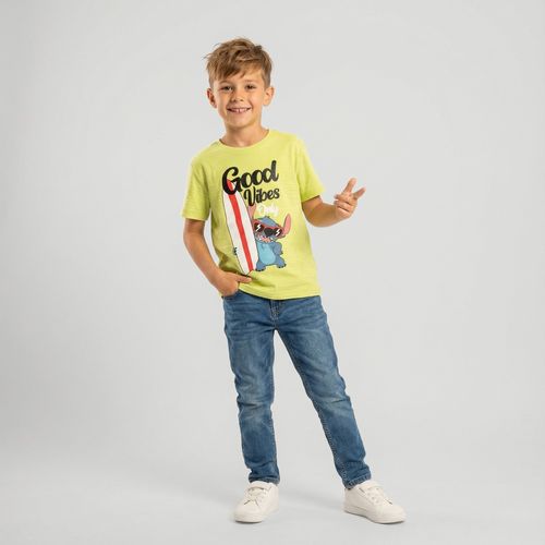 Camiseta Manga Curta Stitch Infantil Verde – Disney