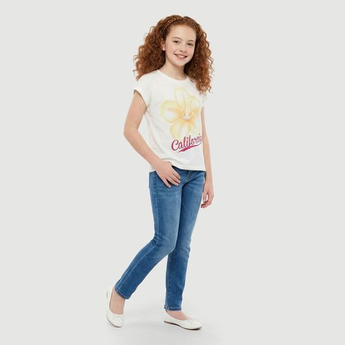 Blusa Infantil Manga Curta Gola Redonda Estampa Floral California Creme - Yeapp