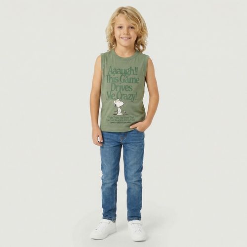 Camiseta Sem Manga Snoopy Infantil Lisa Verde - Snoopy