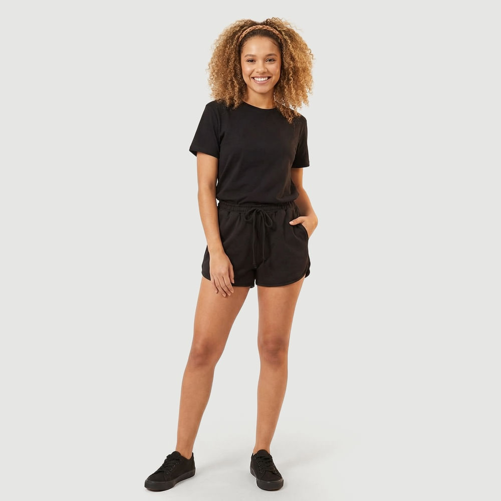 Short Feminino Básico com Cós Elástico Preto - Viva | FastStore PDP