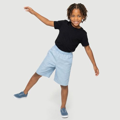 Bermuda Infantil Arrumadinha Lisa com Cós Elástico Azul - Yeapp