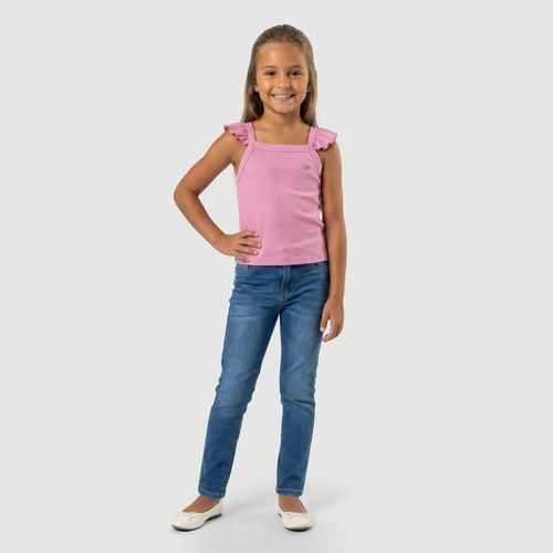 Blusa Regata Infantil com Babado E Laço Rosa - Yeapp