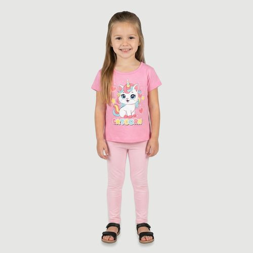 Blusa Infantil Manga Curta com Estampa Caticorn Rosa - Toys & Kids