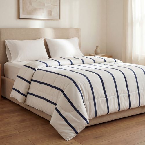 Edredom Casal Retrô Listrado Matelassado Bege - Pernambucanas Casa