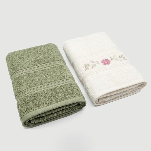 Kit de Toalhas de Lavabo 2 Peças algodão com bordado floral verde - Pernambucanas Casa