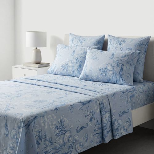 Jogo de cama casal 4 peças Mares em poliéster azul estampado fundo do mar - Pernambucanas Casa