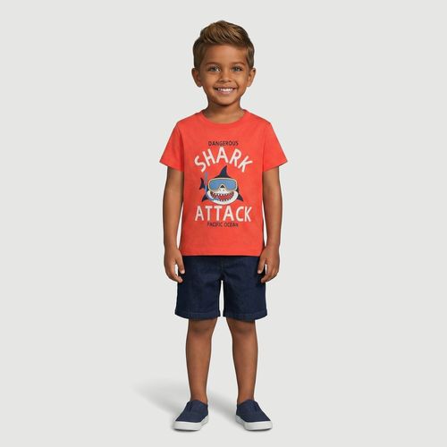 Camiseta Manga Curta com Estampa De Tubarão Vermelha - Toys & Kids