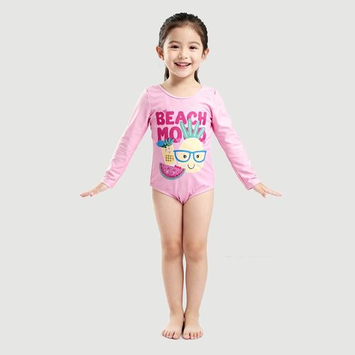 Maiô Body Infantil Manga Longa com Estampa Beach Mood Rosa - Toys & Kids