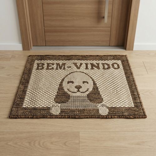 Capacho de Entrada Retangular 40x60 com frase bem vindo e cachorro Bege - Pernambucanas Casa