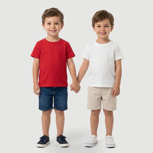 Kit 2 Camisetas Infantis Básicas Manga Curta Lisas Vermelha E Creme - Toys & Kids