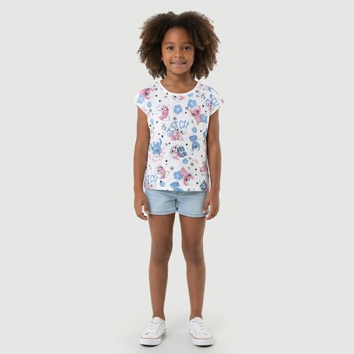 Blusa Infantil Manga Curta Estampa Stitch Creme - Disney