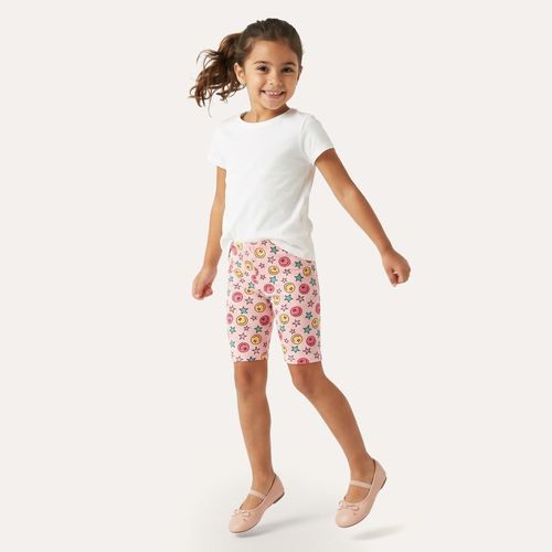 Bermuda Ciclista Infantil Estampada Carinhas E Estrelas Rosa - Yeapp